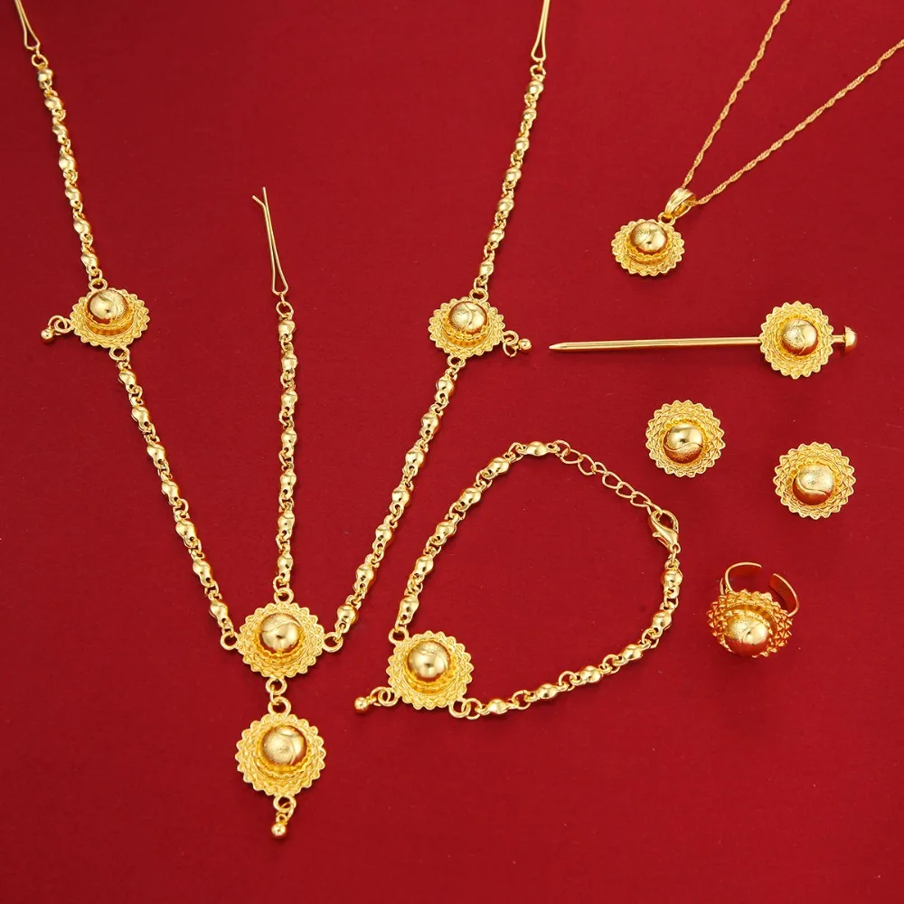 Комплект из колье и серёг золотистого цвета 24 к | Украшения аксессуары