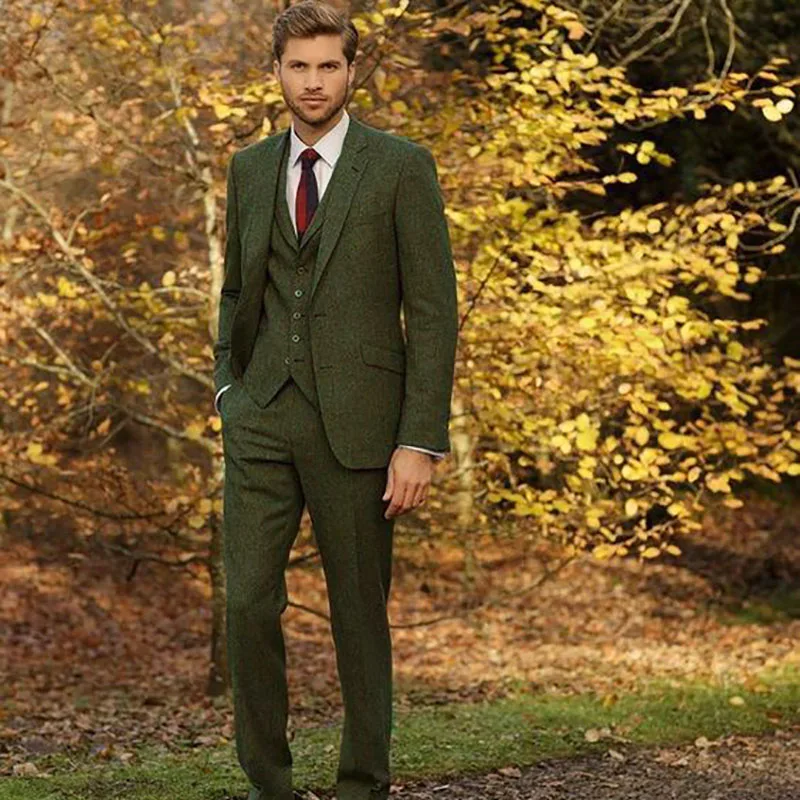 Костюм Homme Mariage Классическая куртка Зеленый твидовый мужские свадебные костюмы