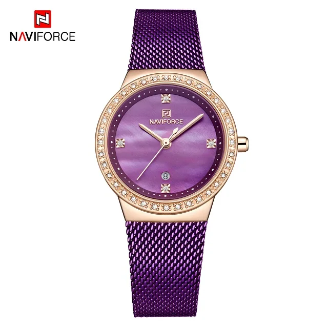 Purple NAVIFORCE роскошный Ультратонкий Для женщин часы модное с кристаллами, стразами женские кварцевые часы Водонепроницаемый женские часы reloj mujer - Цвет: Purple