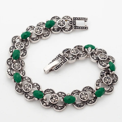 Yunkingdom индийские женские богемные этнические серебряные браслеты с Зелеными камнями ювелирные изделия оптом YUN0620