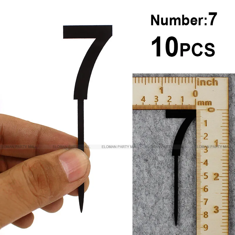 Number-7-10PCS 10 шт./лот 0-9 черный акриловый Топпер для кексов на свадьбу и день рождения украшения возраст Топпер для торта - Цвет: Number-7-10PCS