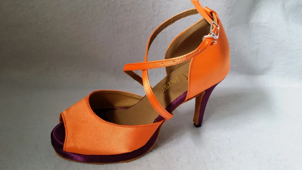 Новинка женская Оранжевая атласная танцевальная обувь на платформе для сальсы