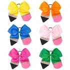 Бант-карандаш для девочек, однотонный Блестящий бант на резинке, 7 дюймов, для школы, бутик, аксессуары для волос