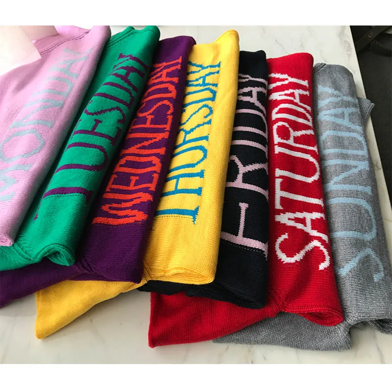 Rainbow Sweater Women Chic Knitting Jumper Monday Tuesday Wednesday Thursday Friday Saturday Sunday Week LY016 | Женская одежда