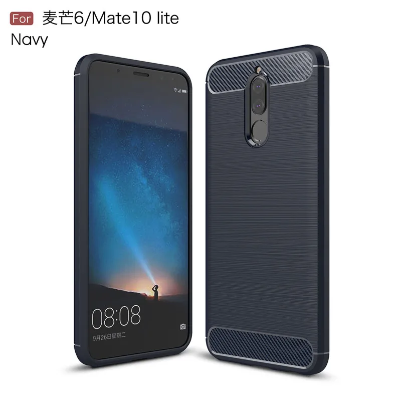 Navy Blue Чехол для huawei mate 10 Lite, силиконовый чехол для mate 10 Lite, мягкий чехол для мобильного телефона, матовый чехол из углеродного волокна, чехлы, аксессуары для Etui - Цвет: Navy Blue