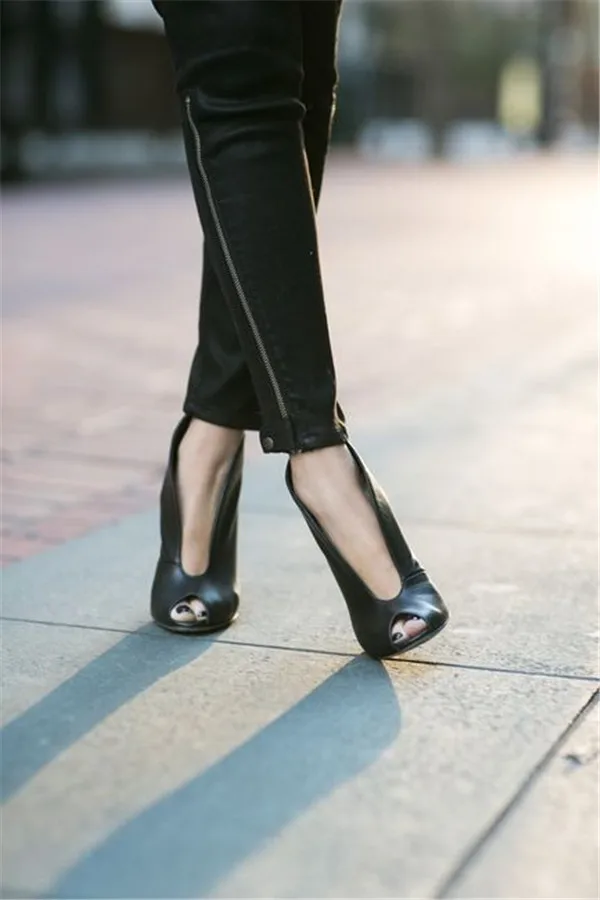 LTTL/Популярные черные замшевые/кожаные ботильоны с открытым носком без застежек