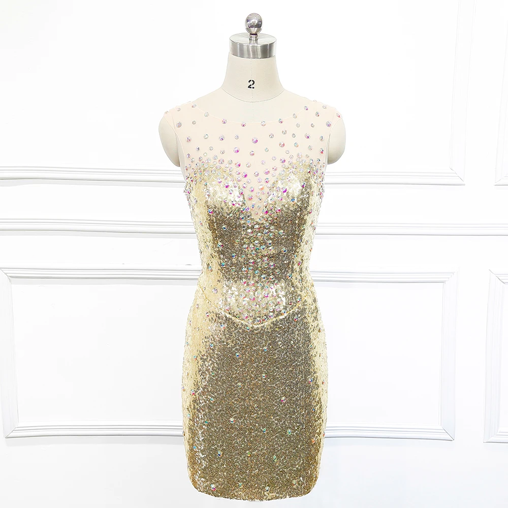 Китай Короткие блесток Bling золота коктейльное платье Оболочка халат де коктейль