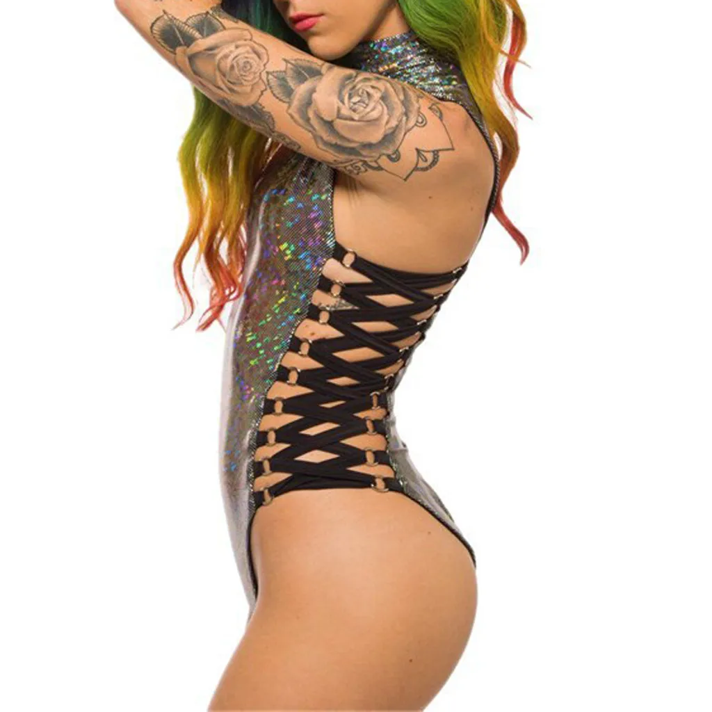 Сексуальный купальник женский цельный бикини с блестками комбинезон пуш ап