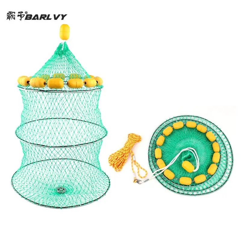 Foding портативная рыболовная сеть 3 круга многопоплавковая морская снаряжение