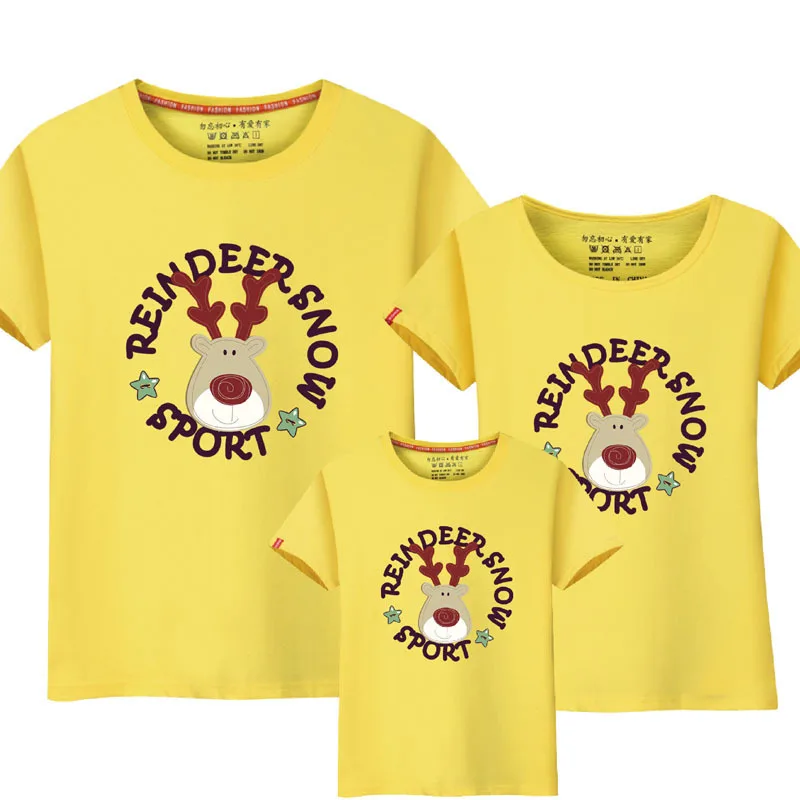 1Piece Family Look T-shirt 2018 Cartoon Snow Deer mother Mommy and Me Daughter Father Baby Clothes Matching Clothing Sets | Мать и