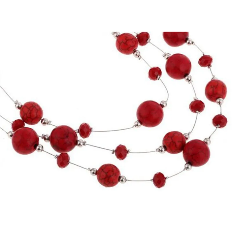 Женский модный многослойный колье с красными бусинами для вечеринок и свадебного украшения.