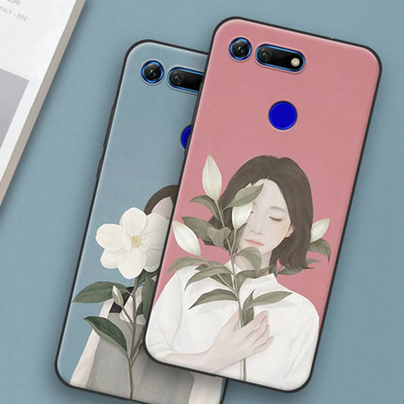 Чехол для Huawei Honor V20 мягкий силиконовый чехол телефона с цветочным узором