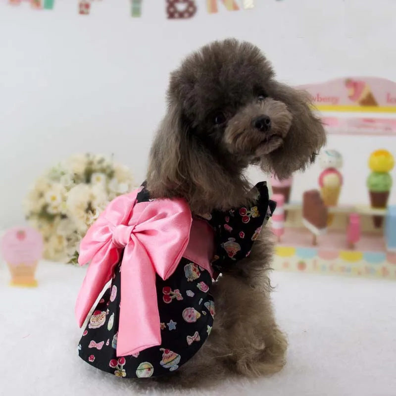 Novelty Design Ruffled Sleeve Pet Dog Dress Skirts Big Bow Tie Spring Summer Princess Cat Dinner Party Coat 20E | Дом и сад