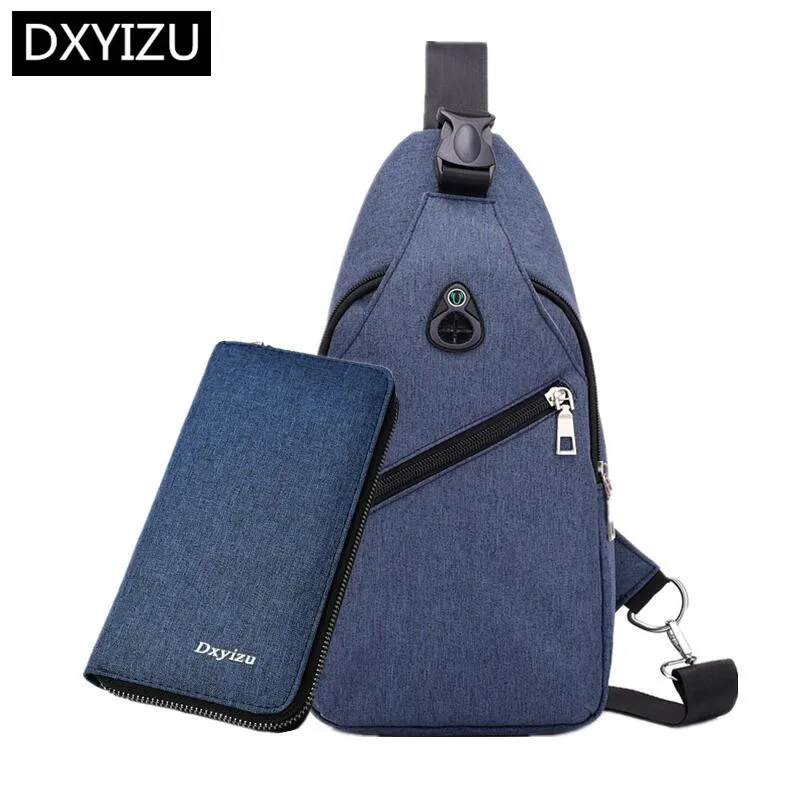 blue DINGXINYIZU, маленькие сумки через плечо для мужчин, сумки-мессенджеры, мини-слинг, нагрудная сумка, набор, на одно плечо, дорожная сумка, пакет, Мужской Длинный кошелек - Цвет: blue