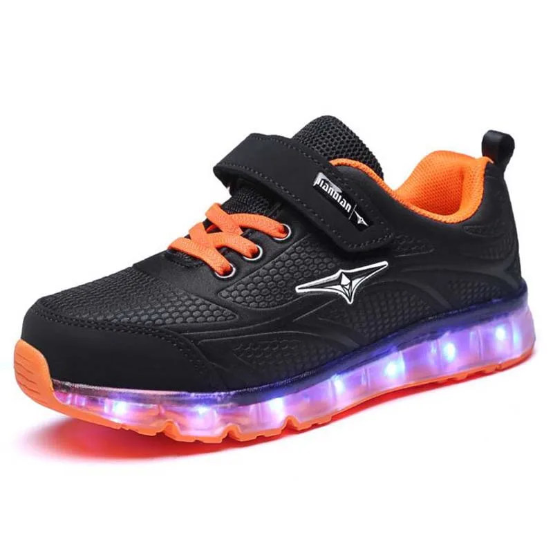 Children's LED shoes boys USB charging Genuine leather girls sneaker casual kids glowing women Euro size 25-37 | Детская одежда и