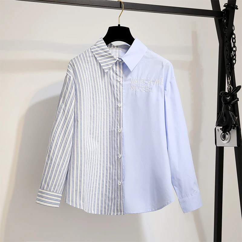 Женские повседневные рубашки в полоску с длинным рукавом Корейском стиле