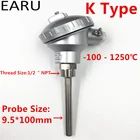 1 шт., термопарный зонд типа K, высокотемпературные датчики промышленного назначения с клеммной головкой, 9,5*100 мм, зонд 100-1250C, изготовленный на заказ OEM