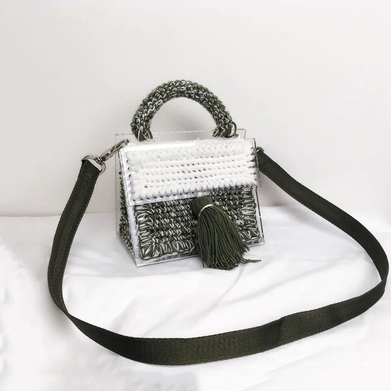 Для женщин Hangbag нежный ручной пряжи мешок акриловый смешанный Цвет сумка | Багаж и