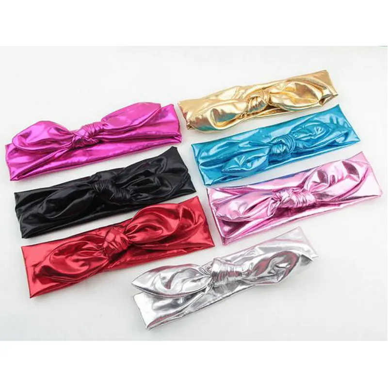 7 colors New Fashion Lovely Girls Stretch PU Ear Turban Knot Hairband Rabbit Bow Headband Hair Band Headwrap Kids Accessories D3 |