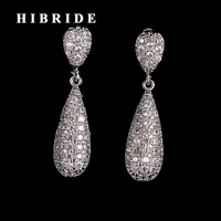 hibride 3 metal colors luxury micro cz pave aaa cubic zircon bridal women drop earrings for female jewelry e 398