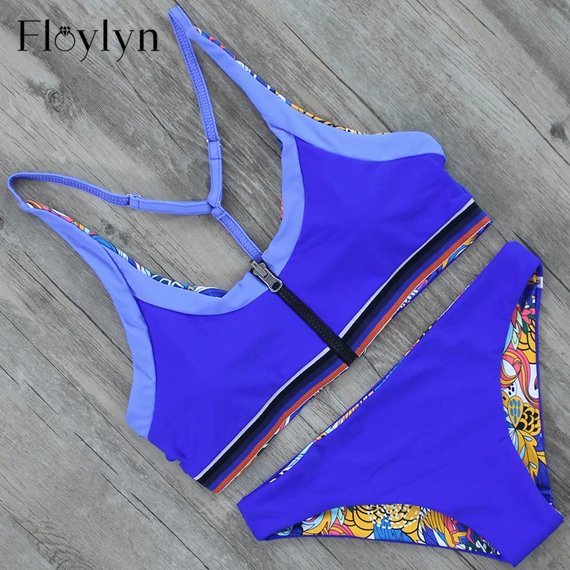 Floylyn новый дизайн Молния Спереди майка бикини для женщин пуш ап бразильское