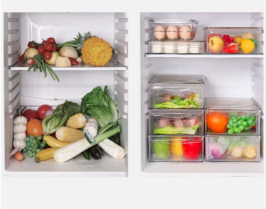 PET Crisper с крышкой кухонный холодильник стеллаж для хранения морозильник ящик для хранения прозрачный контейнер для пищевых продуктов овощи фрукты свежий ящик