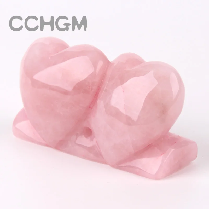 2018 розовый кварц Двойное сердце форма натуральный камень резьба Любовь Кристалл