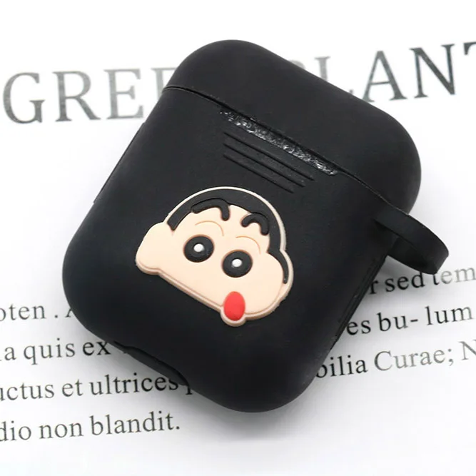 Мультяшный беспроводной Чехол для наушников для Apple AirPods 2, силиконовый чехол для зарядки наушников s, защитный чехол для AirPods - Цвет: black crayon shincha