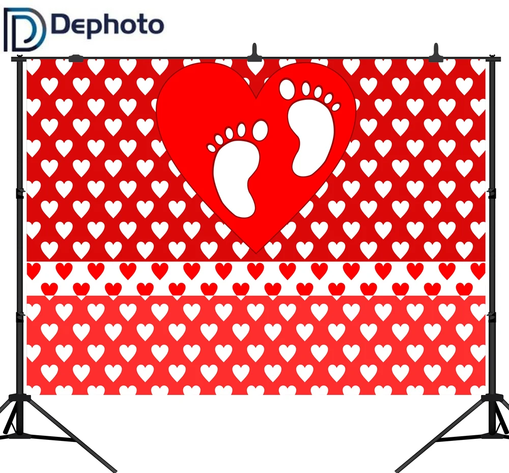 DePhoto фон для фотостудии red love Baby Shower girl отпечаток ноги оригинальный дизайн