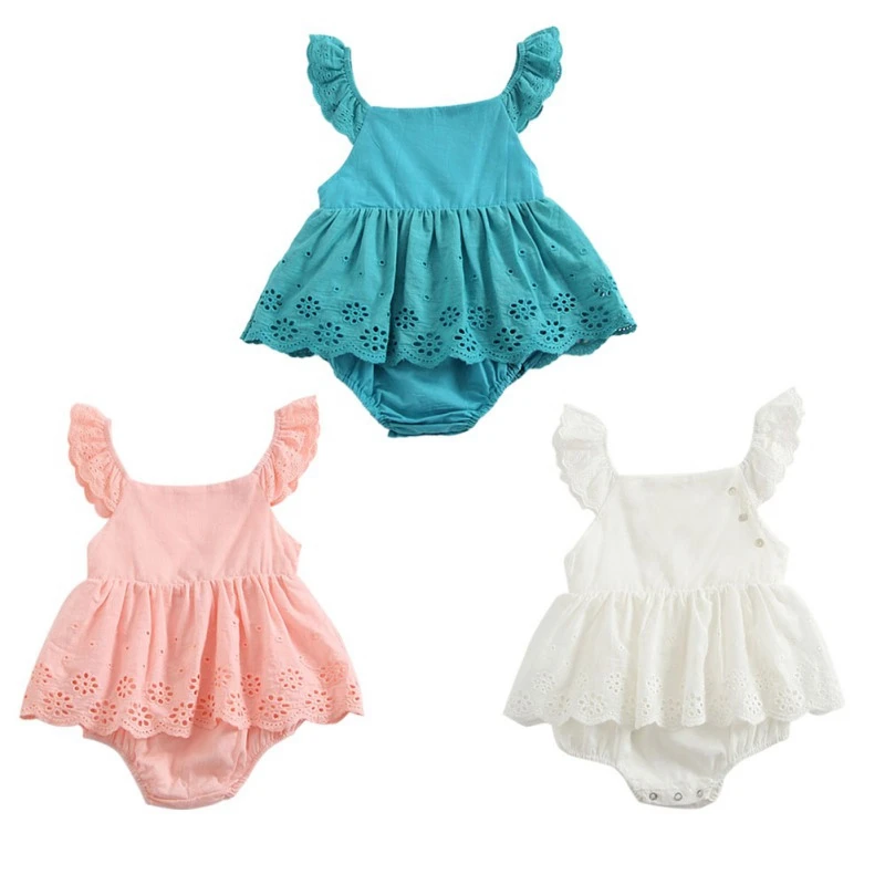 

Infant Casual Outfits Baby Bodysuit Newborn Solid Print Jumpsuit Fashion Summer Baby Girl Flare Sleeve Bodysuit