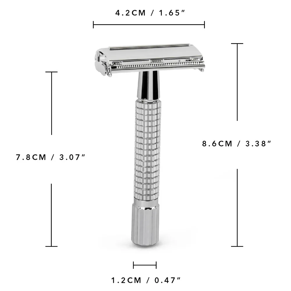 Фото QSHAVE 8,7 см короткая ручка классическая Безопасная бритва с 5 лезвиями в подарок посеребренный Эпилятор weishi прямая бритва удаление волос №4
