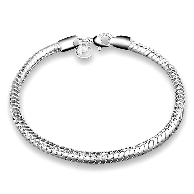 2019 Hot Silver Plated Basic Bracelet &amp Bangles Diy Charm Bead Jewelry Not Fade Original Pan Bracelets For Women Gifts | Украшения и