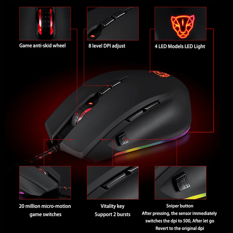 Motospeed V80 RGB профессиональная игровая геймерская мышь 5000 DPI USB компьютерная