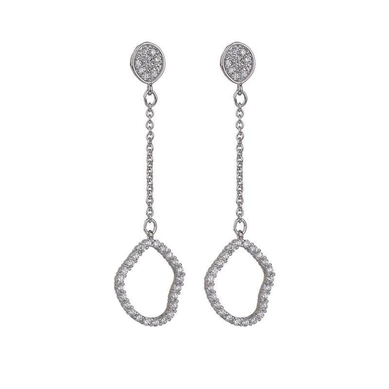 

RONGQING 1Pair/lot 925 Sterling Silver Stud AAA Zircon Geometric Long Tassel Earrings for Women Sister Birthday Gifts