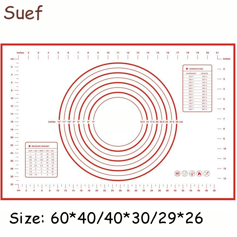 Suef 60*40 см антипригарный силиконовый коврик для выпечки со шкалой прокатки теста коврик для замеса коврик для приготовления теста лист для духовки для хлеба
