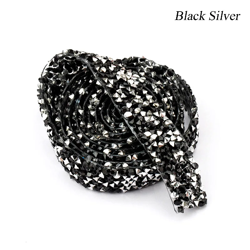 black silver 15 мм 1 ярд швейная Смола отделка стразы горячей фиксации стразы лента аппликатор лента с Стразы на аппликации - Цвет: black silver