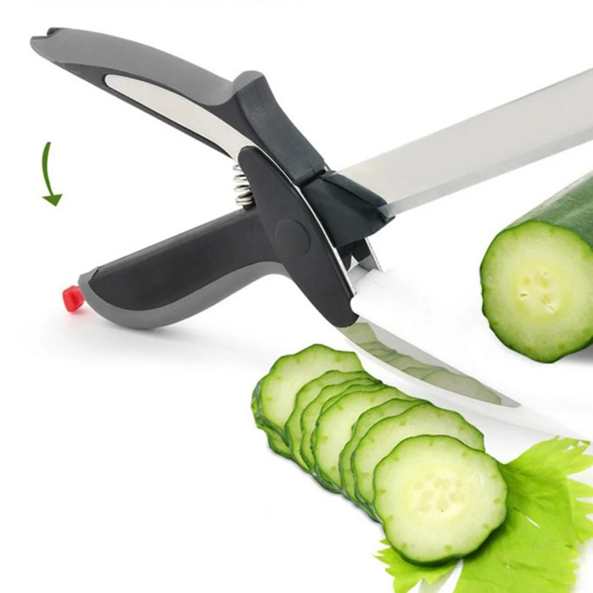 2 IN 1 Kitchen Cutter Board Vegetable Cutting Slicer Smart Knife Cheese Food Meat Chop Cutters Multi-Function Fruit Scissors | Дом и сад