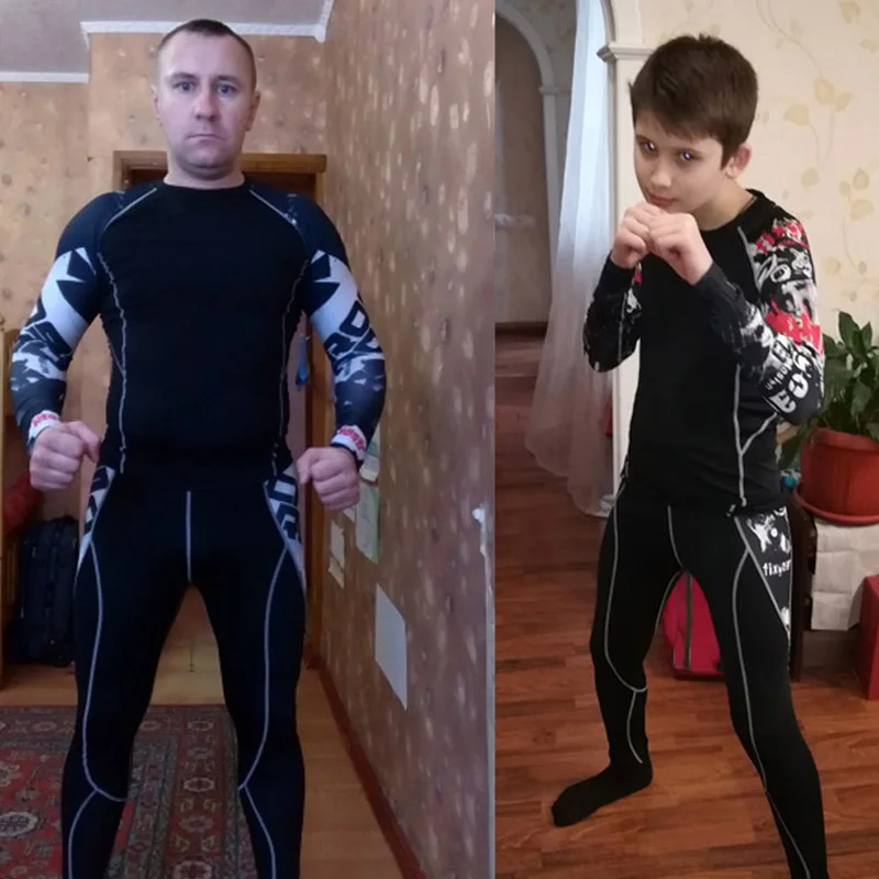 Мужской и подростковый компрессионный спортивный костюм рашгарда ММА Длинные рукава Колготки тактические Леггинсы Термобелье Базовый слой S-4XL