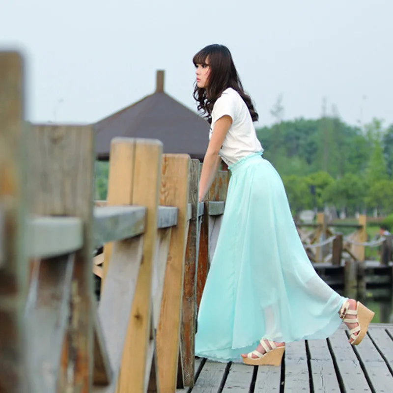 Plus Size s-4xl Fashion Woman Summer new chiffon skirt female sweeping Lady magic fairy bohemian half-length | Женская одежда