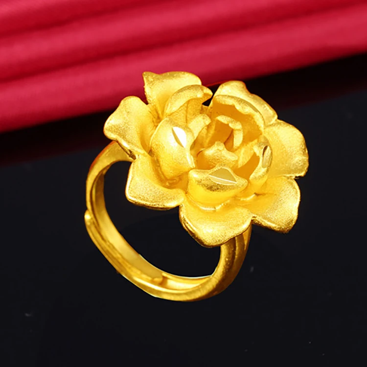 Popular Vietnam Sand Gold Open Women's Ring Delicate 3D Flower No Fade Plated Fist Knuckles Rings for Women unusual goods