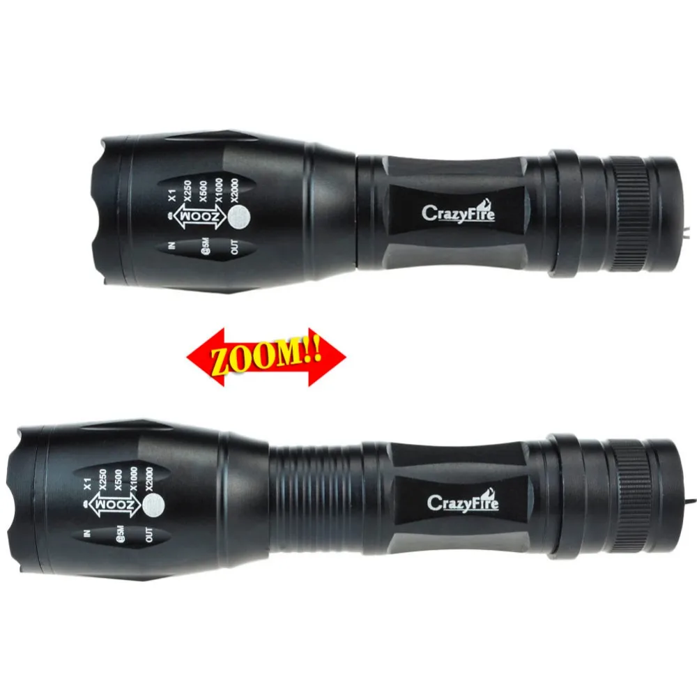 

Crazyfier powerful 2000LM 10W XML-T6 LED Zoomable Flashlight Torch 5 Modes Waterproof Lantern With 18650 battery and Charger
