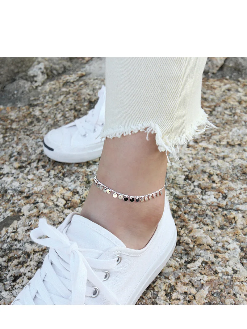 SHANICE Real 925 Sterling Silver Anklet Fashion Round Pieces Pendant Beach Anklet Silver Anklets Female Jewelry Gift