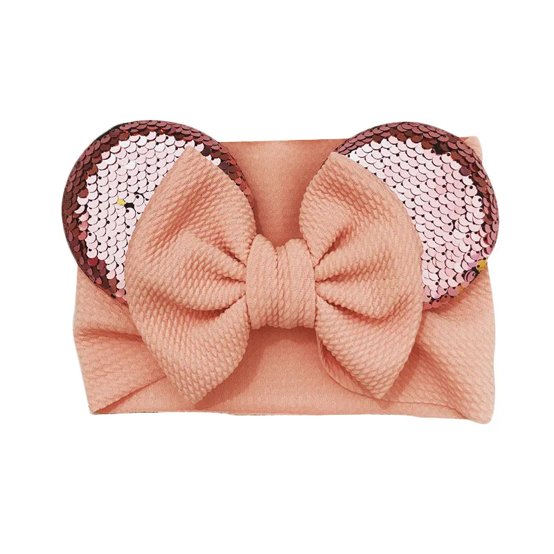 pink headband Черно-красная Детская повязка на голову с ушками мышки из мультфильма, блестящий ободок с бантиком для детей, широкие эластичные детские ленты для волос, аксессуары для волос для девочек - Цвет: pink headband