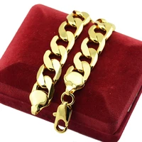 heavy cuban curb link chain men women bracelets powerful yellow gold filled long bracelet 9