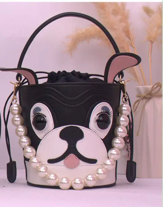 black With pearl Женская сумка-мессенджер на ремне сумка Пингвин серии милых Мопсов хит цвета сумка-мешок украшение в виде жемчужины сумка на цепочке - Цвет: black With pearl