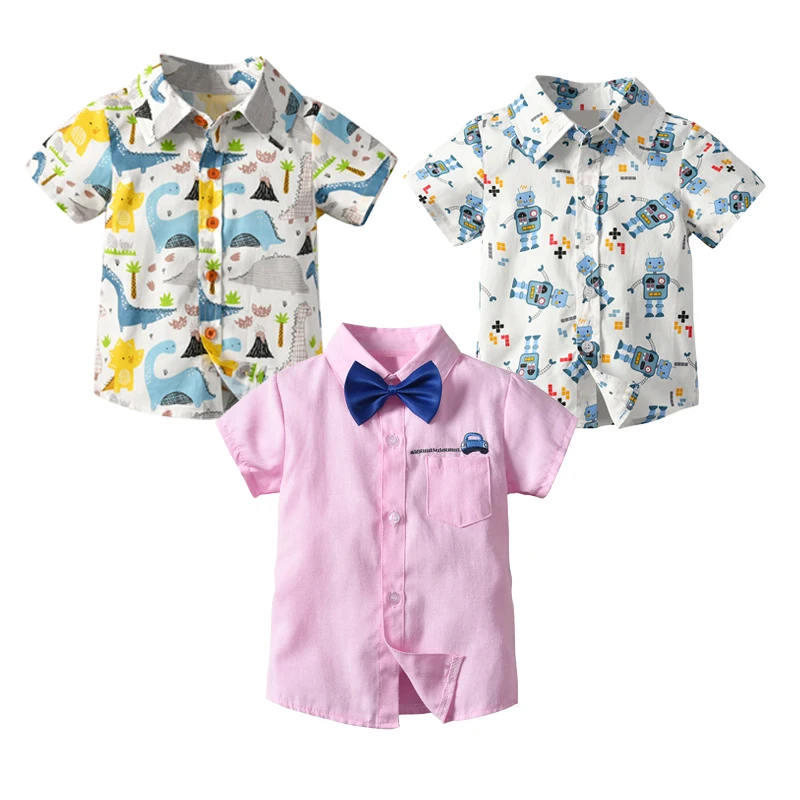 Базовая рубашка с коротким рукавом для мальчиков Летние повседневные топы на