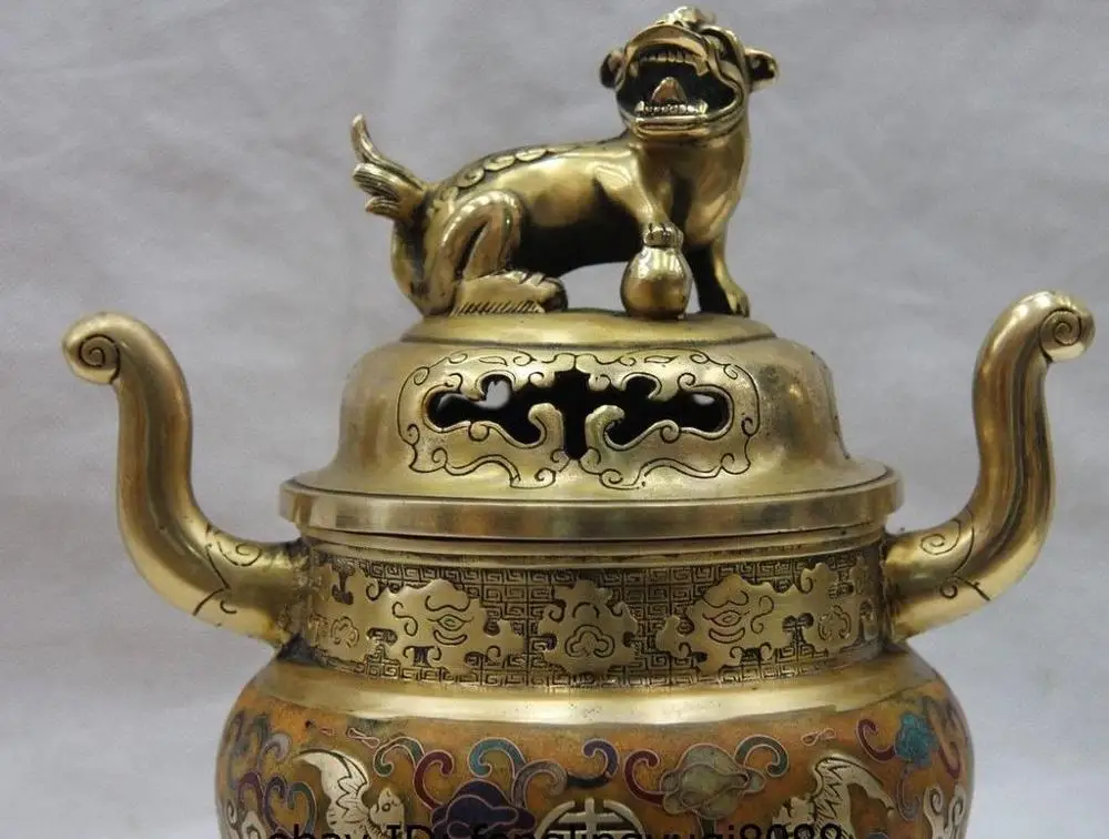 Китай Бронза Медь cloisonne буддизм летучая мышь фу Foo Собака Лев курильница|Статуи и
