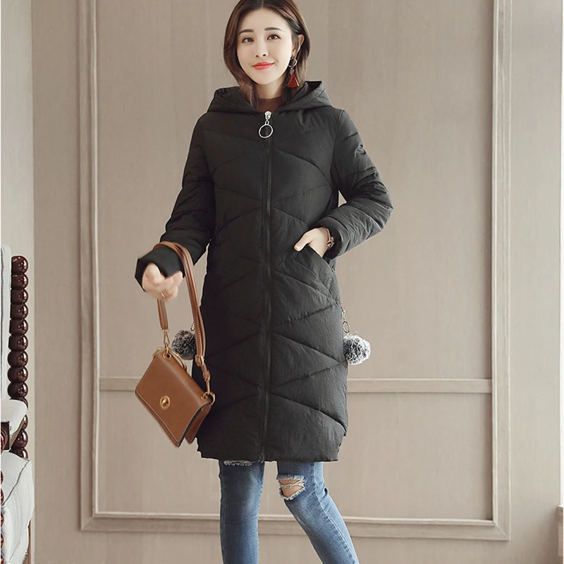 Пуховик женский длинный с капюшоном из хлопка большого размера 2019 | Женская
