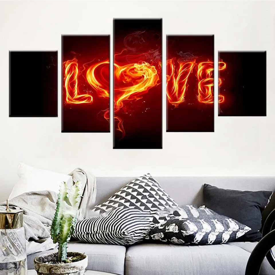 Canvas picture living room home decoration print 5 pieces flame lover love expression painting wall art abstract poster frame | Дом и сад