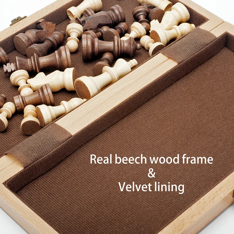 

Refined High Grade Wooden Folding Large Chess Set Solid Wood Beech Chessboard Entertainment Backgammon Board Games Children Gift